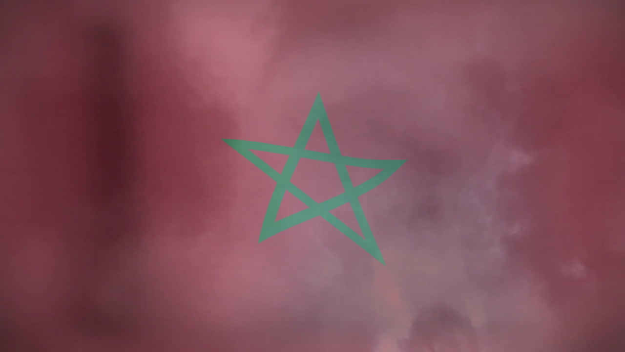 Green star animation over red smoky background, resembling Moroccan flag design