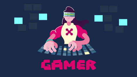 woman using keyboard gamer character