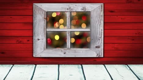 Animation-of-flickering-christmas-fairy-lights-seen-through-window-with-red-walls-in-the-background