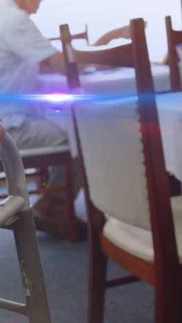 animación de la luz moviéndose sobre el hombre mayor en el comedor usando el marco de caminar
