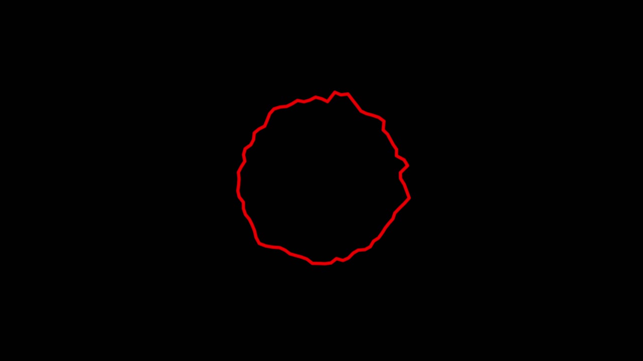 A red line forms a circle that reacts and distorts like an audio waveform or equalizer on a black background, music visualizer or tech element
