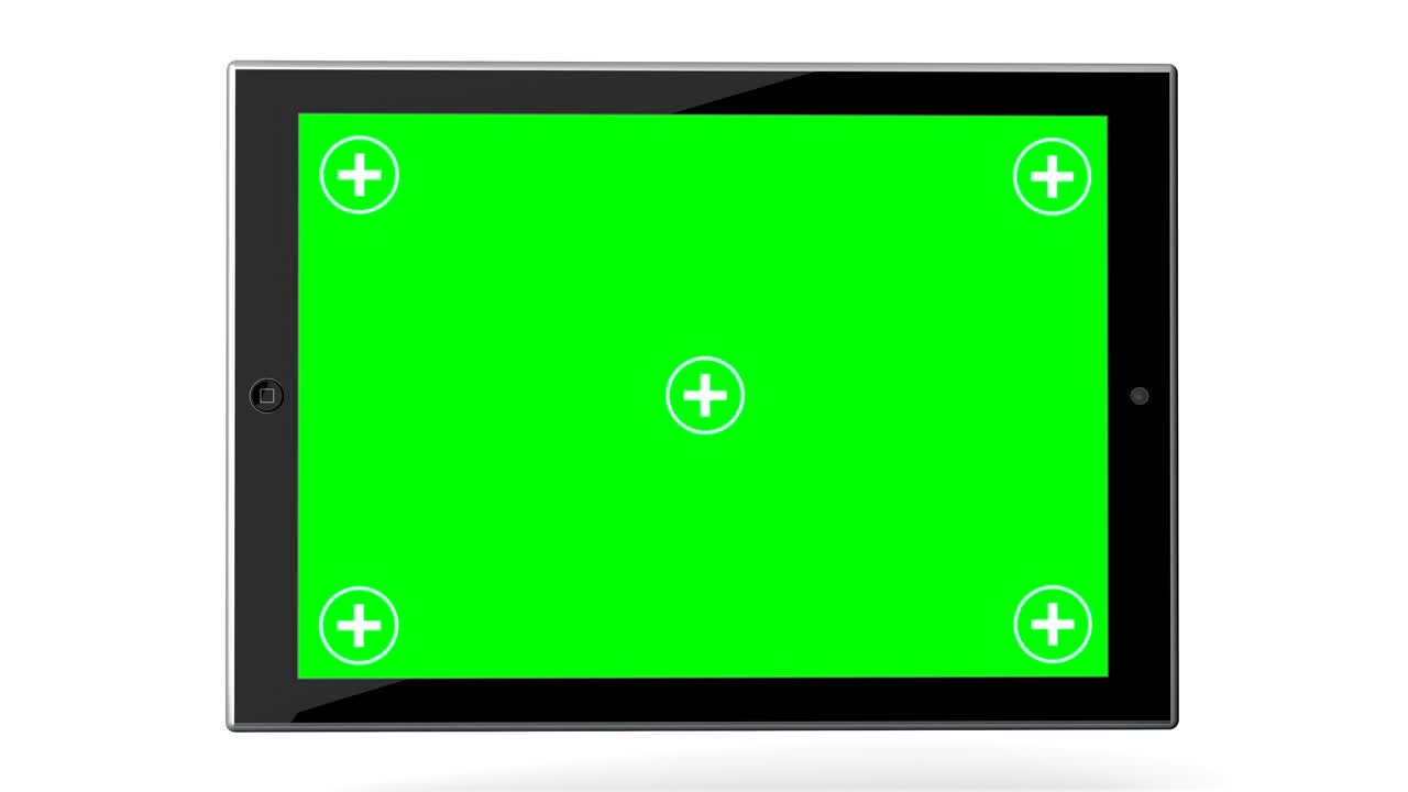 Tablet Computer with Green Screen on White Background