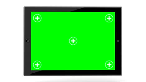computadora de tableta con pantalla verde sobre un fondo blanco