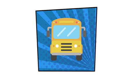 animation of school bus icon moving on white background