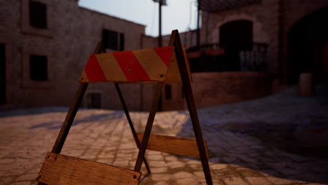 road closed sign in a medieval town