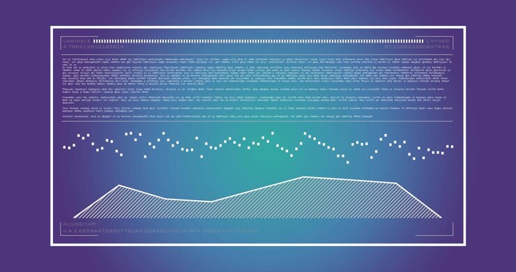 Animation of data processing and diagrams on blue background