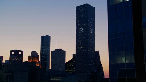 the houston skyline at dusk