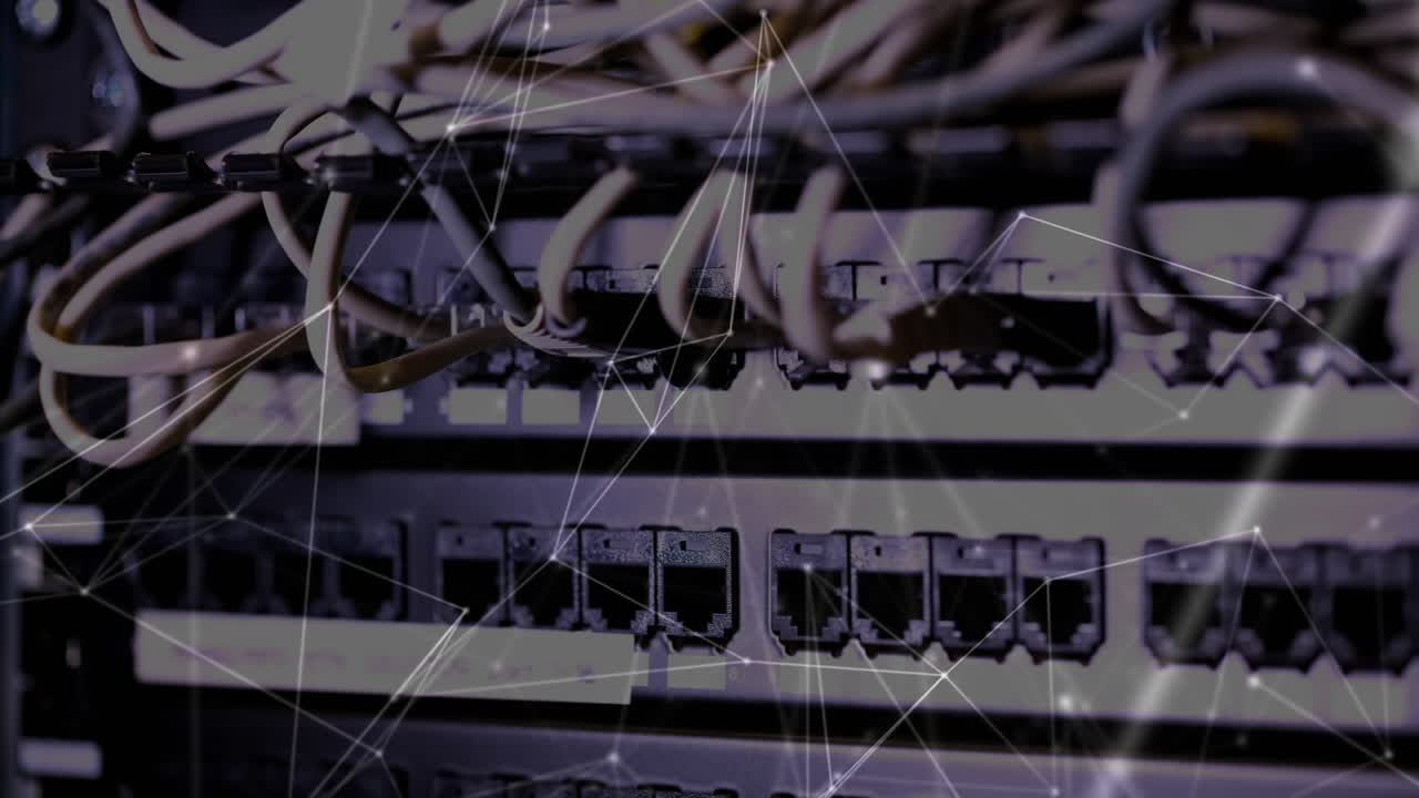 컴퓨터 서버 하드웨어를 통한 연결 네트워크의 애니메이션