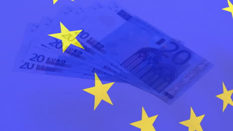 Animation-of-flag-of-european-union-over-euro-currency-bills