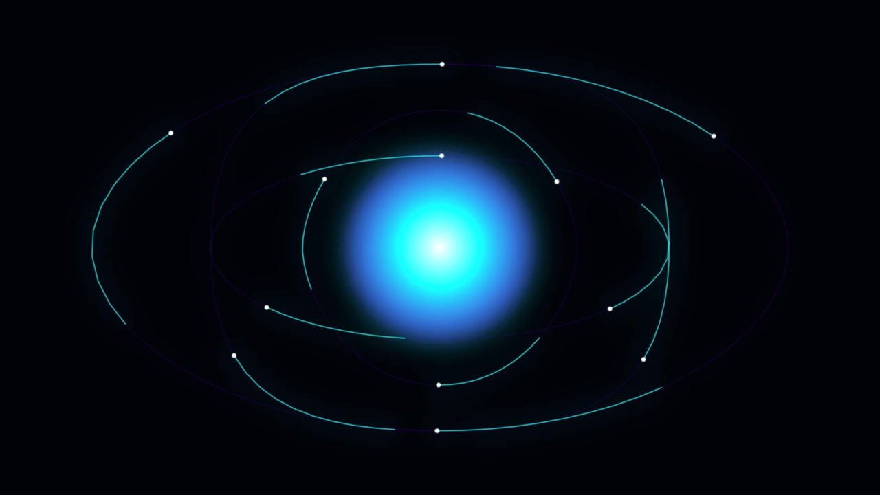 Abstract Glowing Blue Core with Orbiting Light Particles
