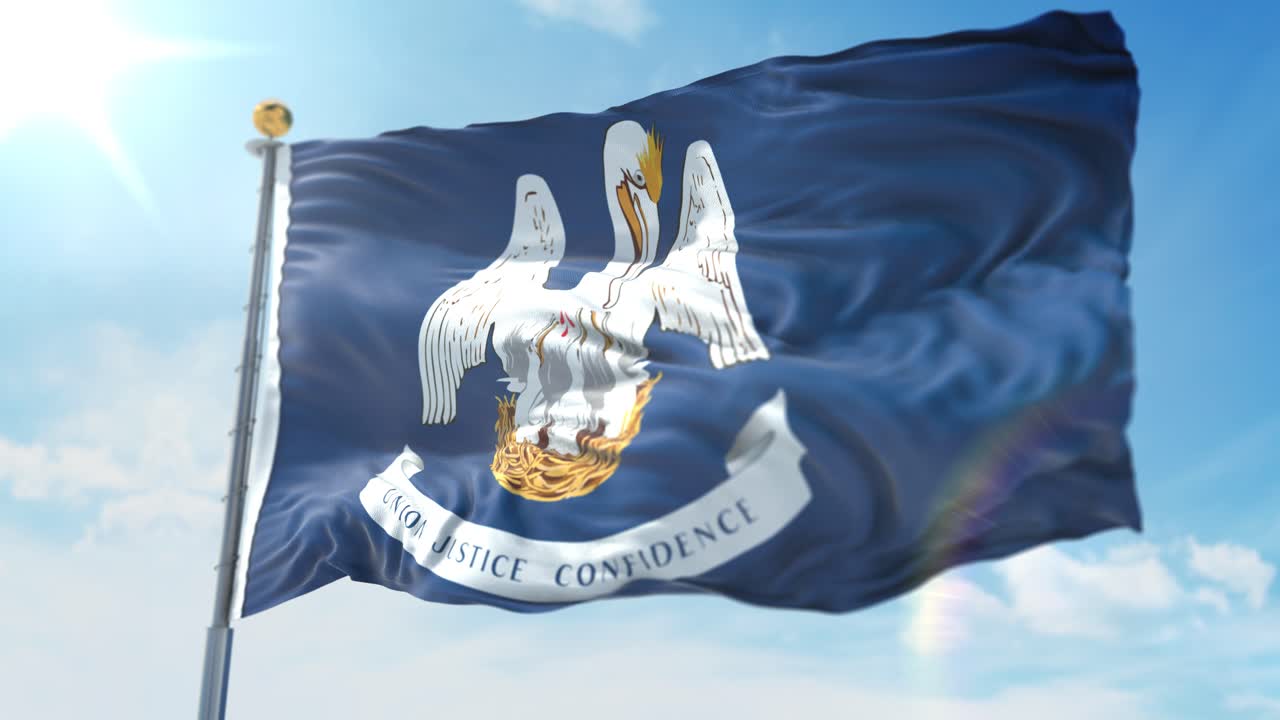 미국 루이지애나 주의 기둥에 깃발을 흔드는 4k 3d 그림