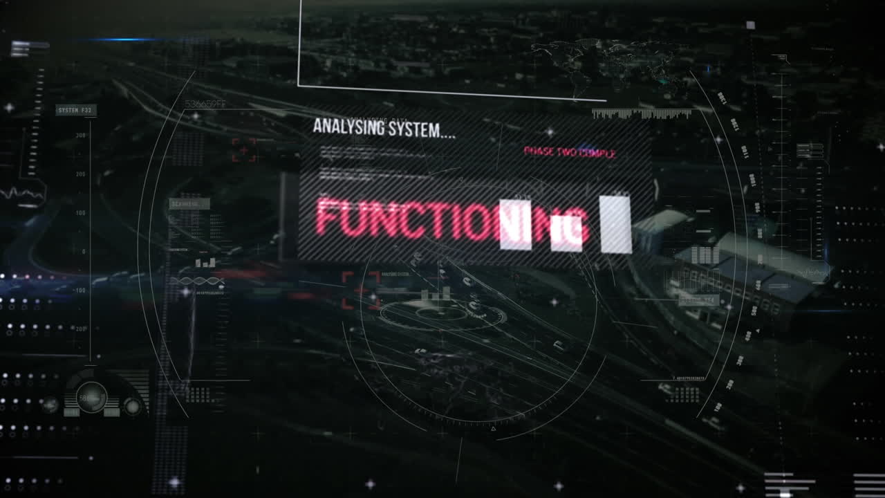 Animation of statistics and data processing over cityscape