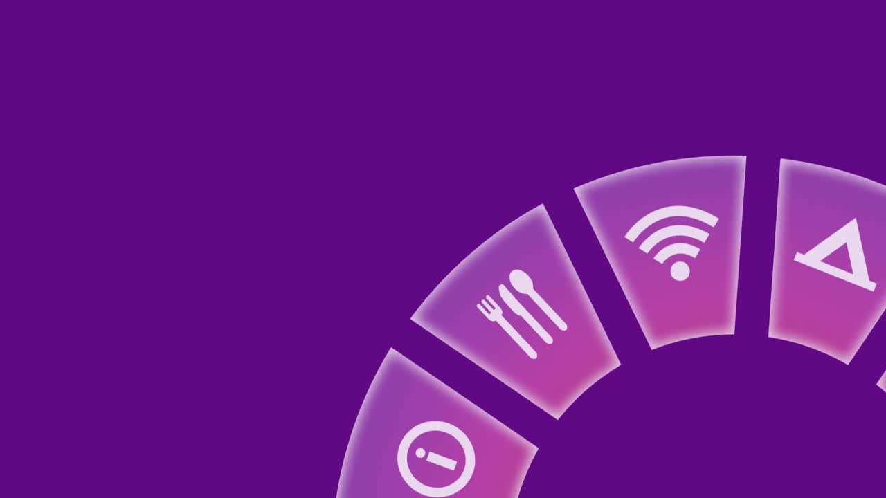 animación de iconos de viaje girando y copiando espacio en fondo rosa