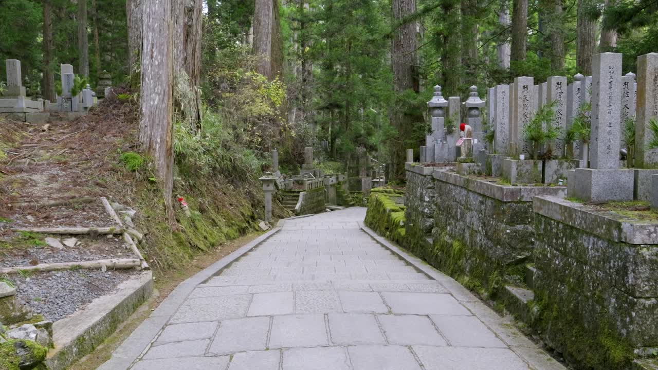 медленный слайдер через красивый храм окуноин на горе коя в японии