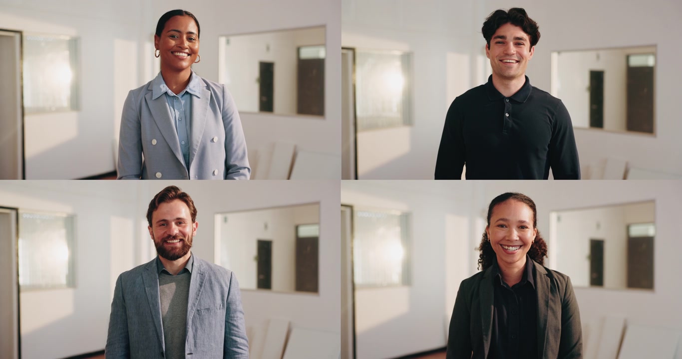 Diverse Group of Professionals Smiling in a Modern Office Setting
