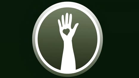animación de la mano con el icono del corazón sobre fondo negro