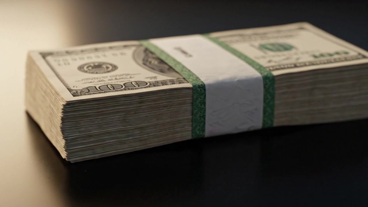 Stack of One Hundred Dollar Bills on a Dark Surface