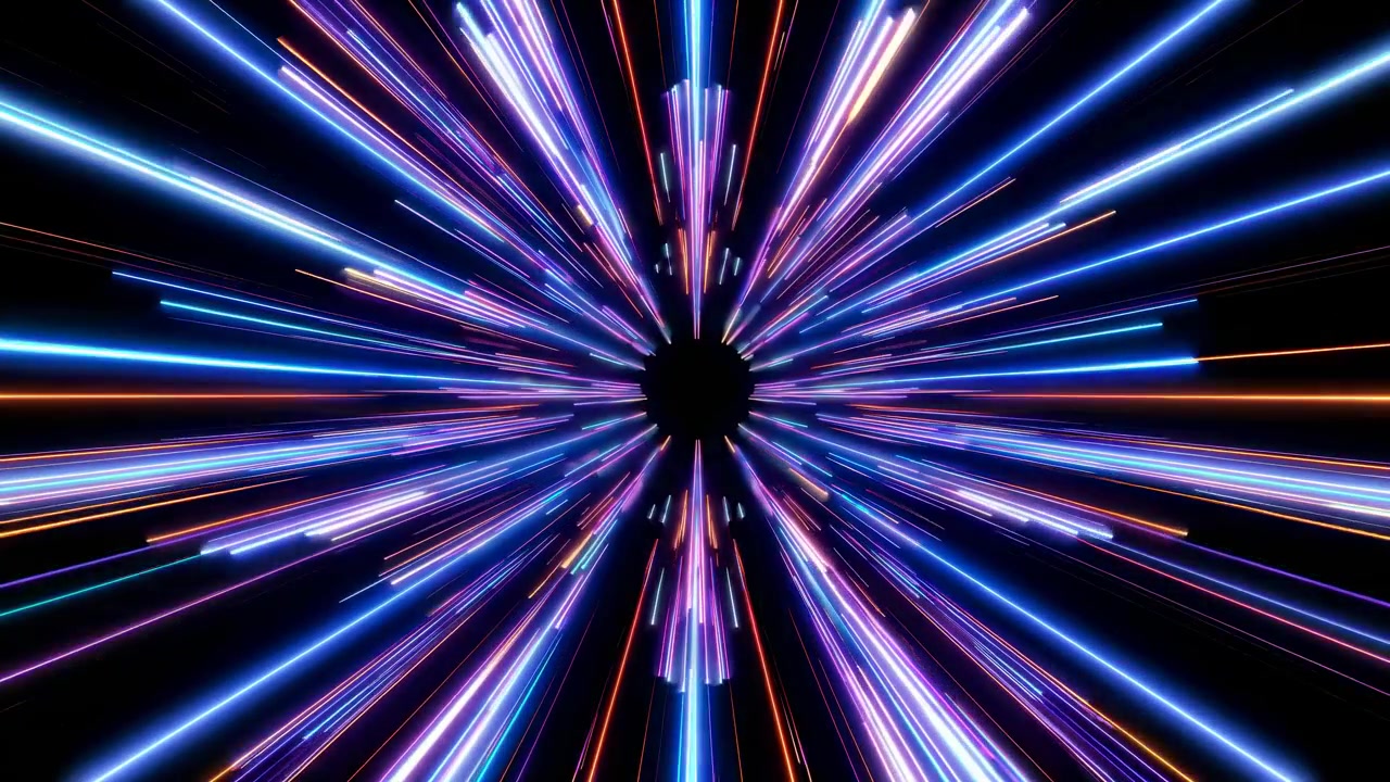 Abstract Neon Light Streaks Moving Through Hyperspace