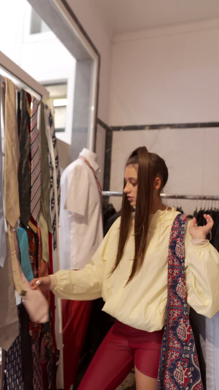 Woman Browsing Clothing at a Fashion Store