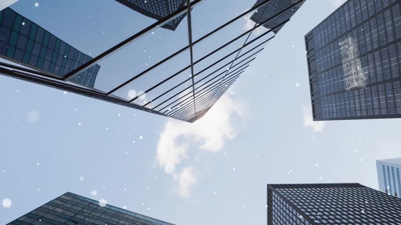 현대 도시 건물 과 파란 하늘 위 에 떠 있는 빛 의  ⁇  반점 의 애니메이션