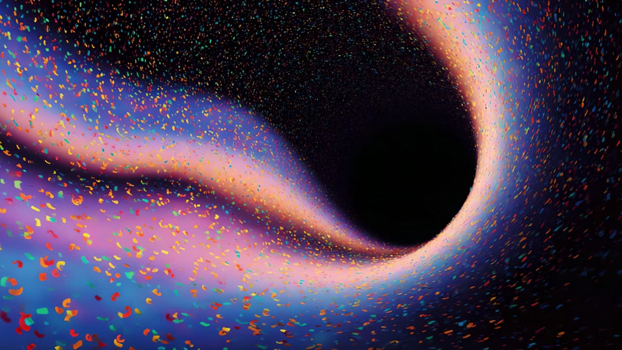 A captivating cosmic tunnel created with vibrant colors and swirling patterns, leading into a mysterious dark void that sparks curiosity and wonder about the vast universe beyond