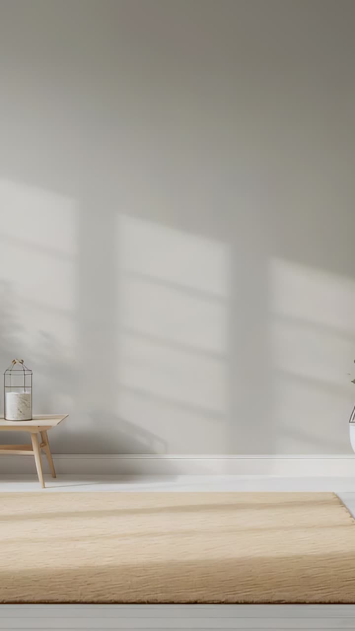 Vertical video: Shifting sunlight moving window shadows across wall at home with bench showing time