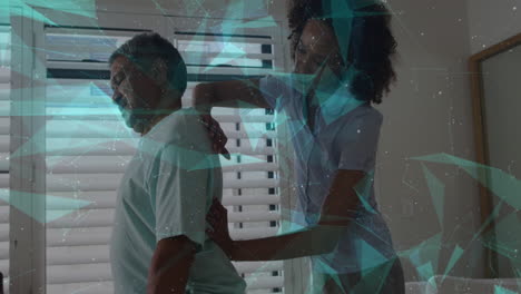 animation of connections over diverse doctor and patient doing massage