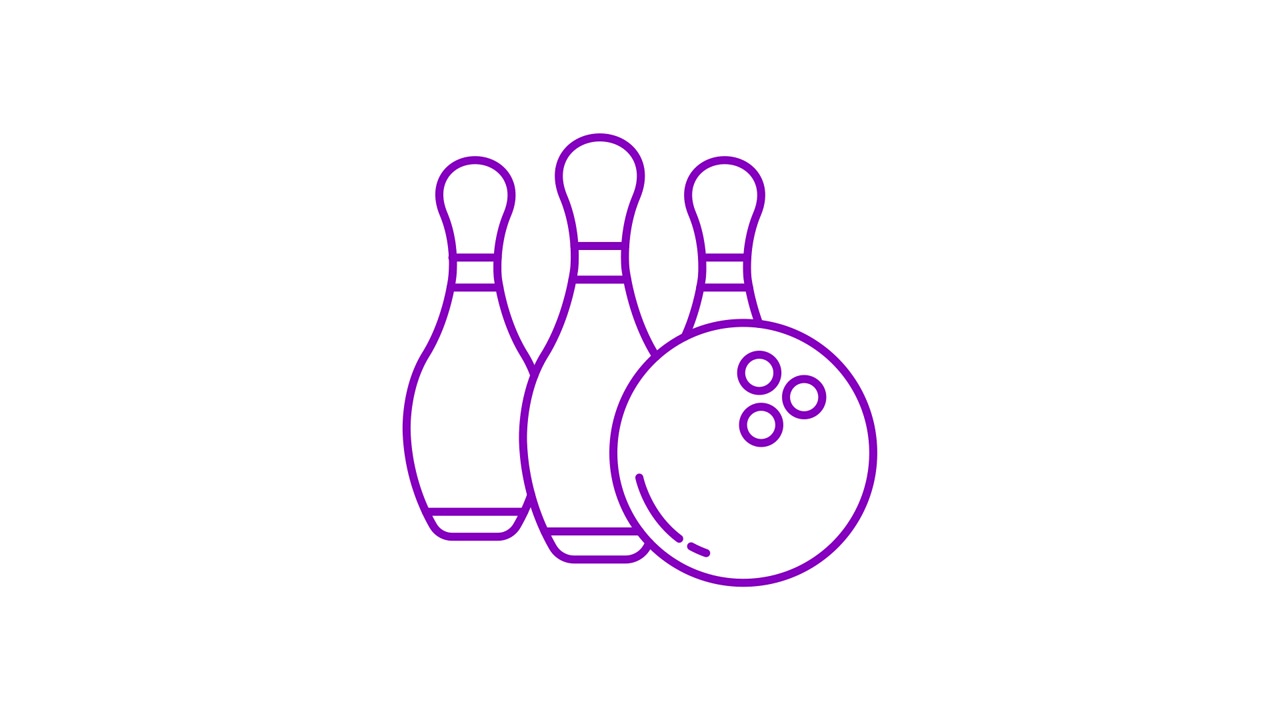 Illustrazione animata a linee di birilli da bowling e palla