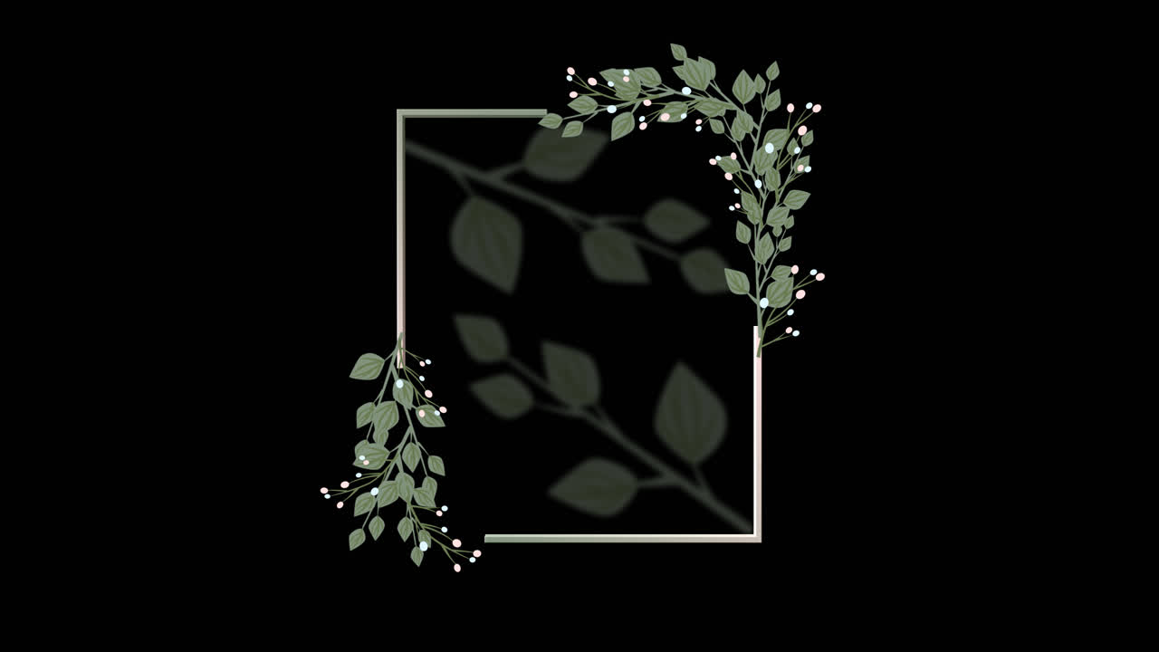 Animated Square Frame with Growing Green Leaves and Berries