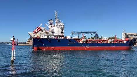industrial oil products tanker boat leaving sydney harbor
