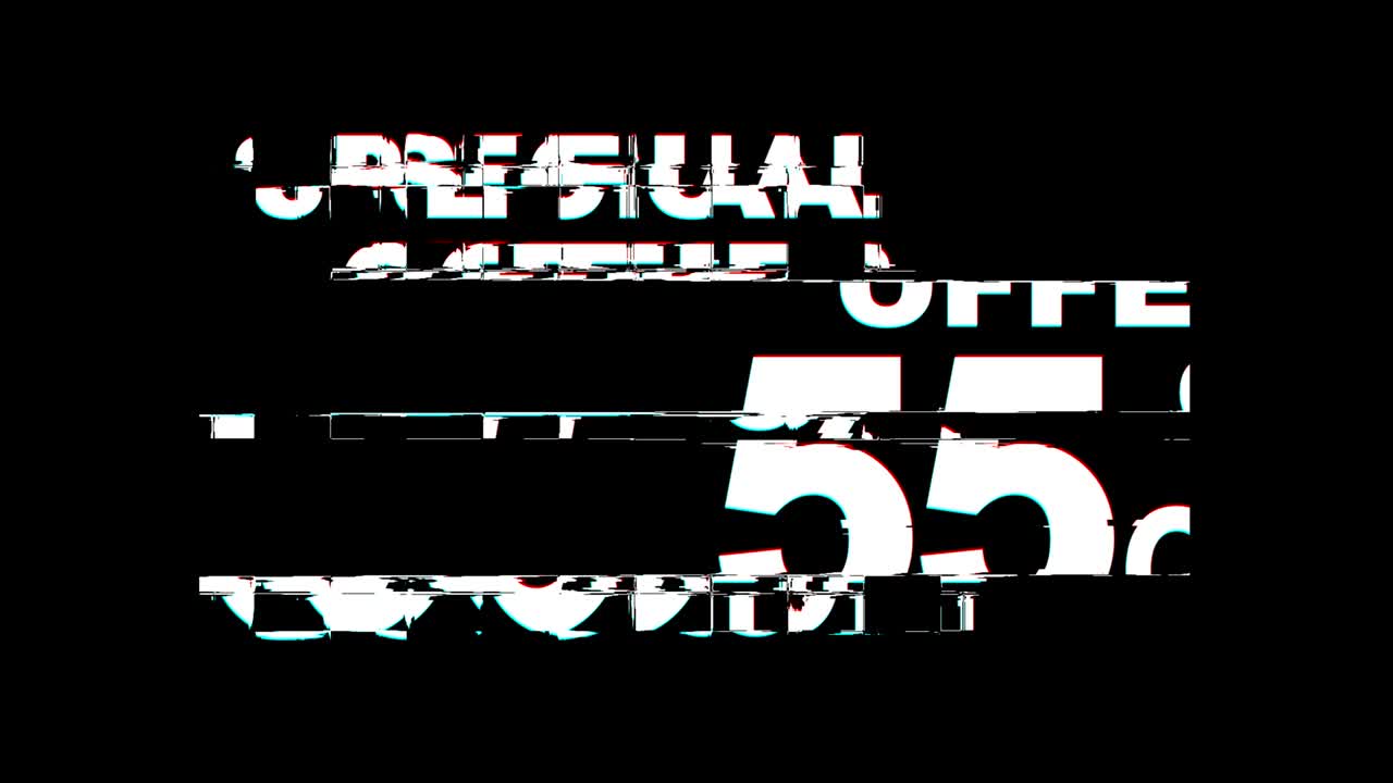Special Offer 55% Percent off Glitch Effect Text Digital TV Distortion 4K Loop Animation