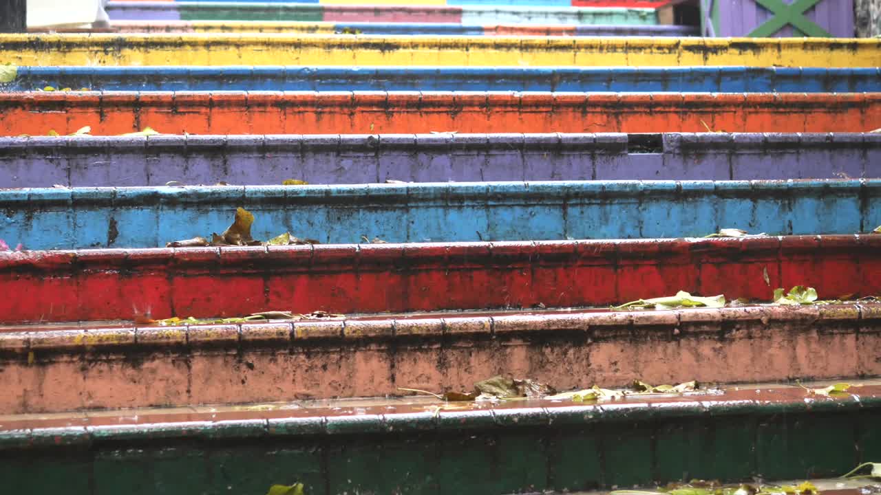 Multicolored Rain-slicked Steps