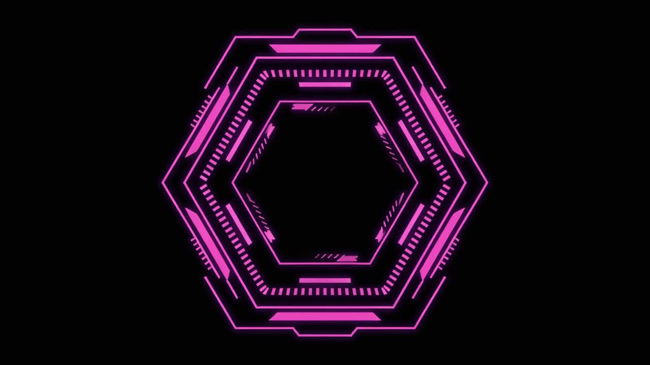 Animated Futuristic Hexagon HUD Graphic on Black Background