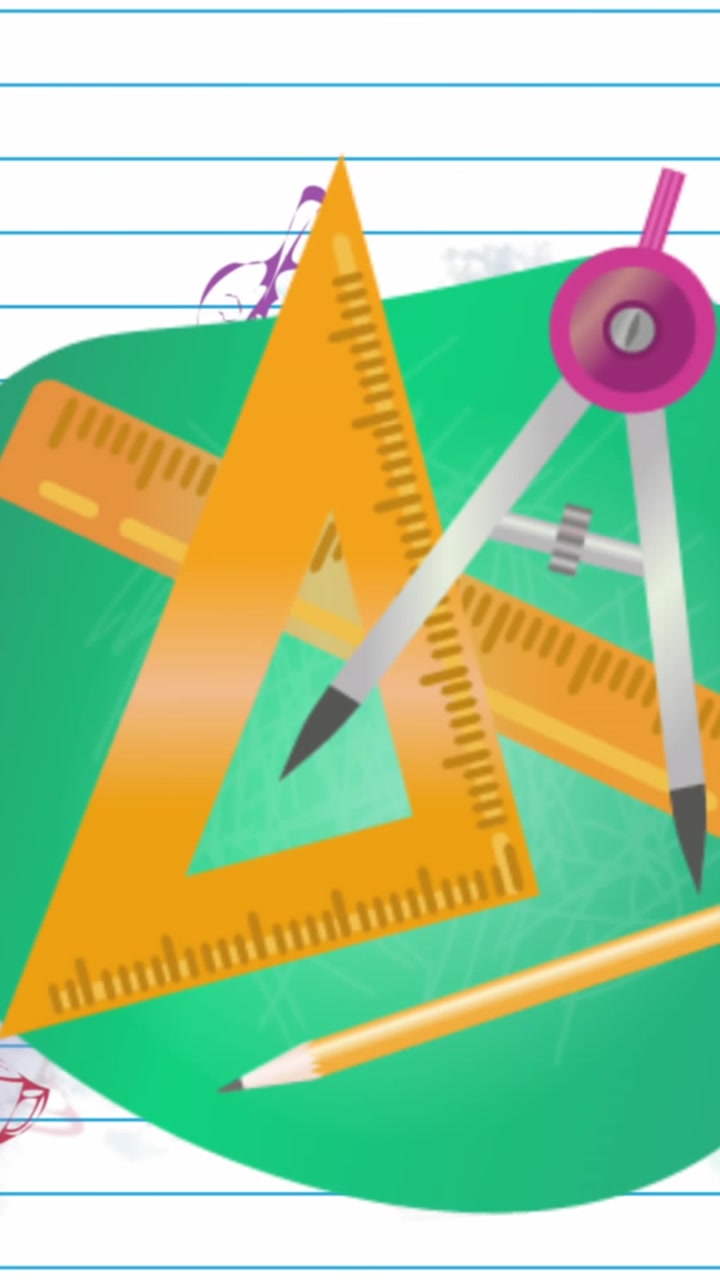 Animation of school icons over white ruled paper background