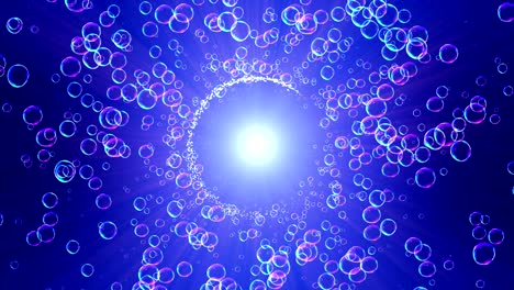 rainbow bubbles on a blue background, loop,