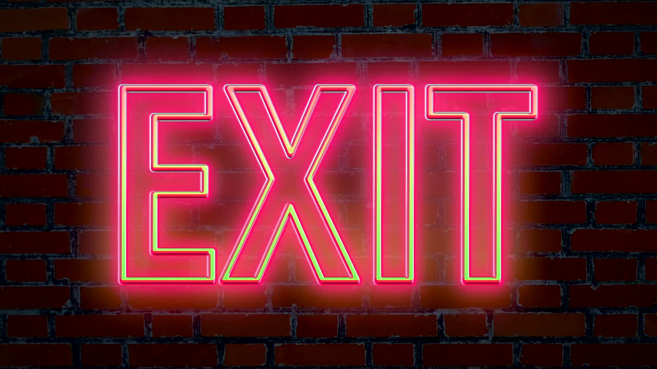 Blinking Exit word text in neon color showing way out in emergency case,effect