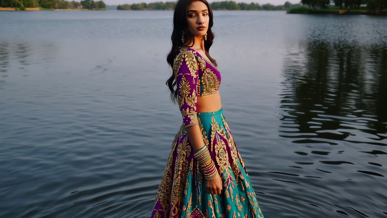 Indian Woman in Lehenga by the Lake