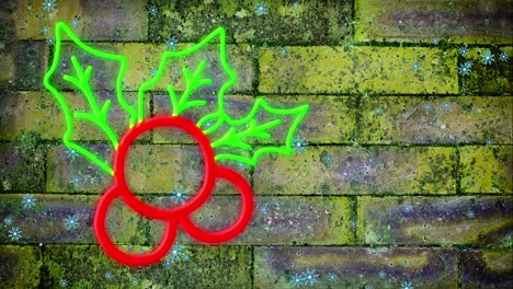 Animation-of-christmas-neon-decoration-over-wall