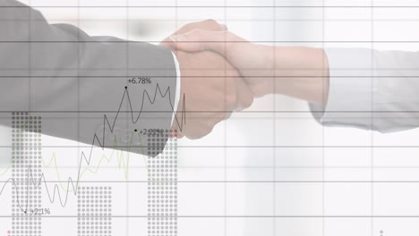animación del procesamiento de datos financieros sobre empresarios caucásicos que se dan la mano