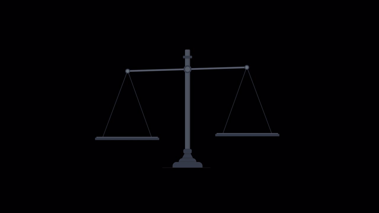 Bilancia della giustizia animata su sfondo nero