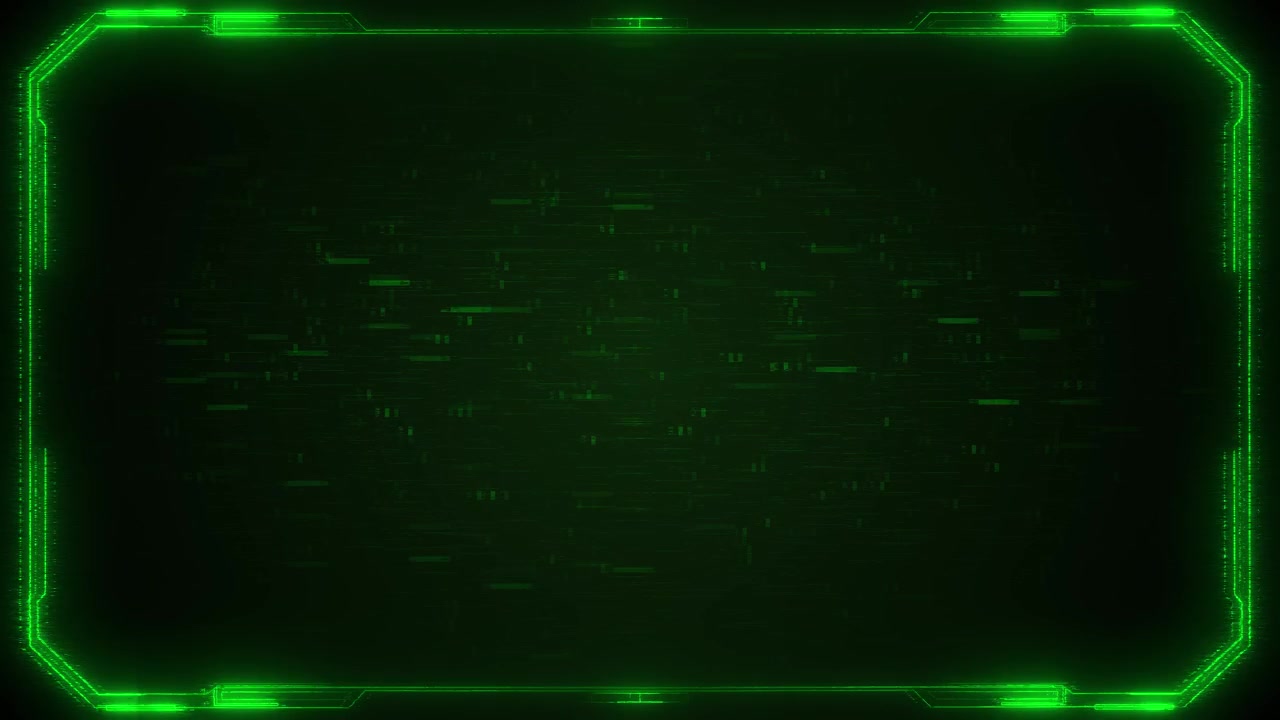 Green glitch frame background digital scan lines distorted edges dark screen texture empty center