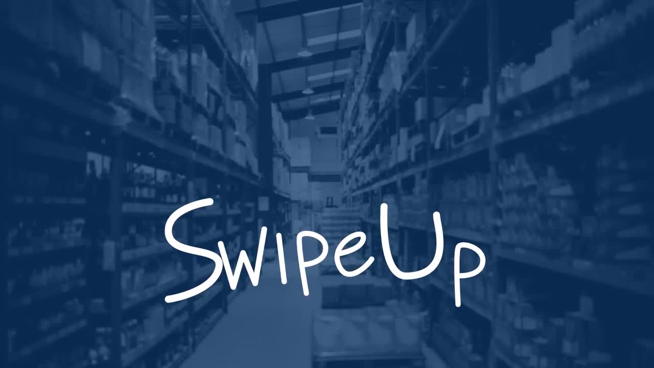Animation of swipe up text over warehouse