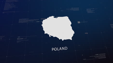poland country map comes to life with cinematic panning, unveiling key details, the capital, and slogan, providing an engaging background for corporate and commercial use