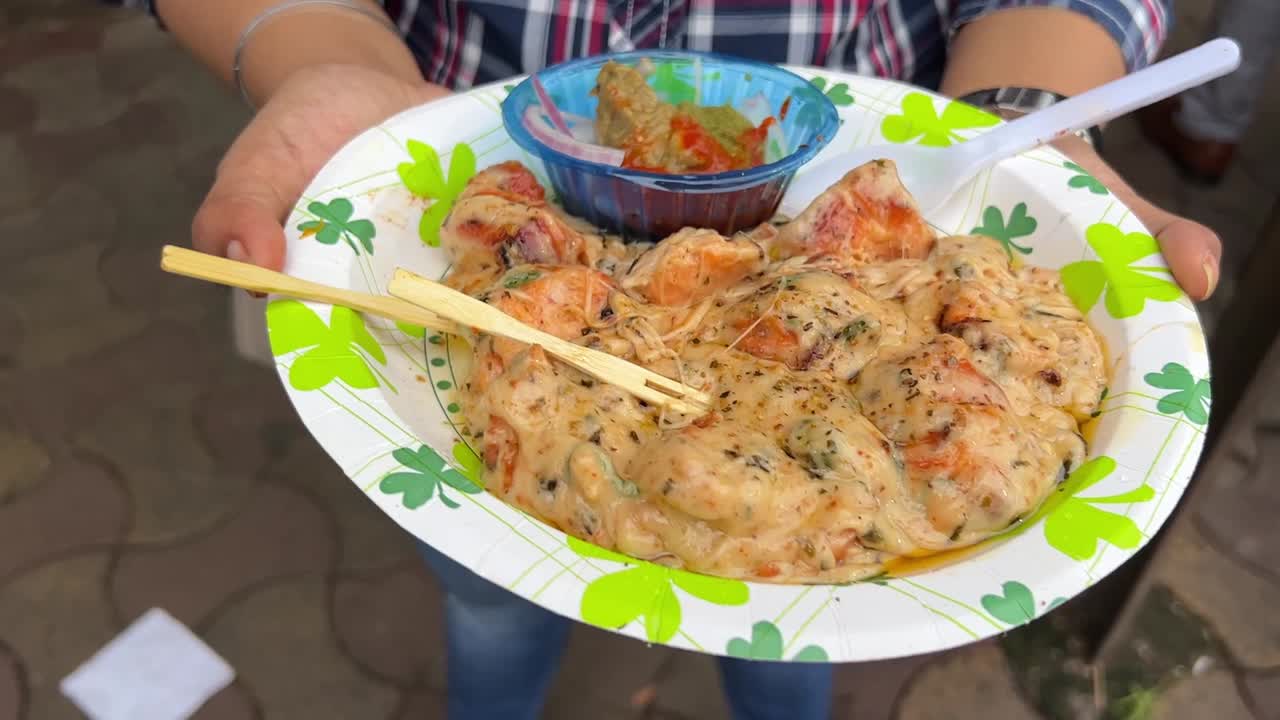 Loaded cheese chicken kabab with spices and herbs and green chutney