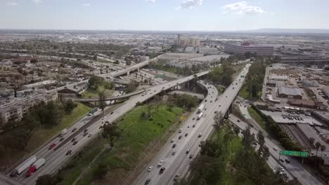 aerial view of los angeles freeways 101, 10 and interstate 5