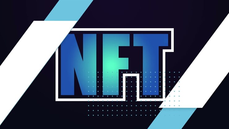 Animazione di NFT su strisce blu e sfondo nero