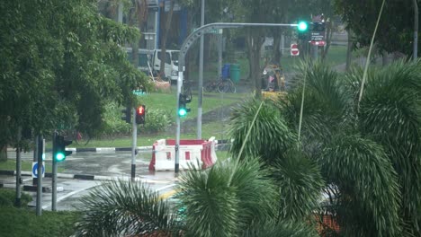 rainy day intersection in singapore