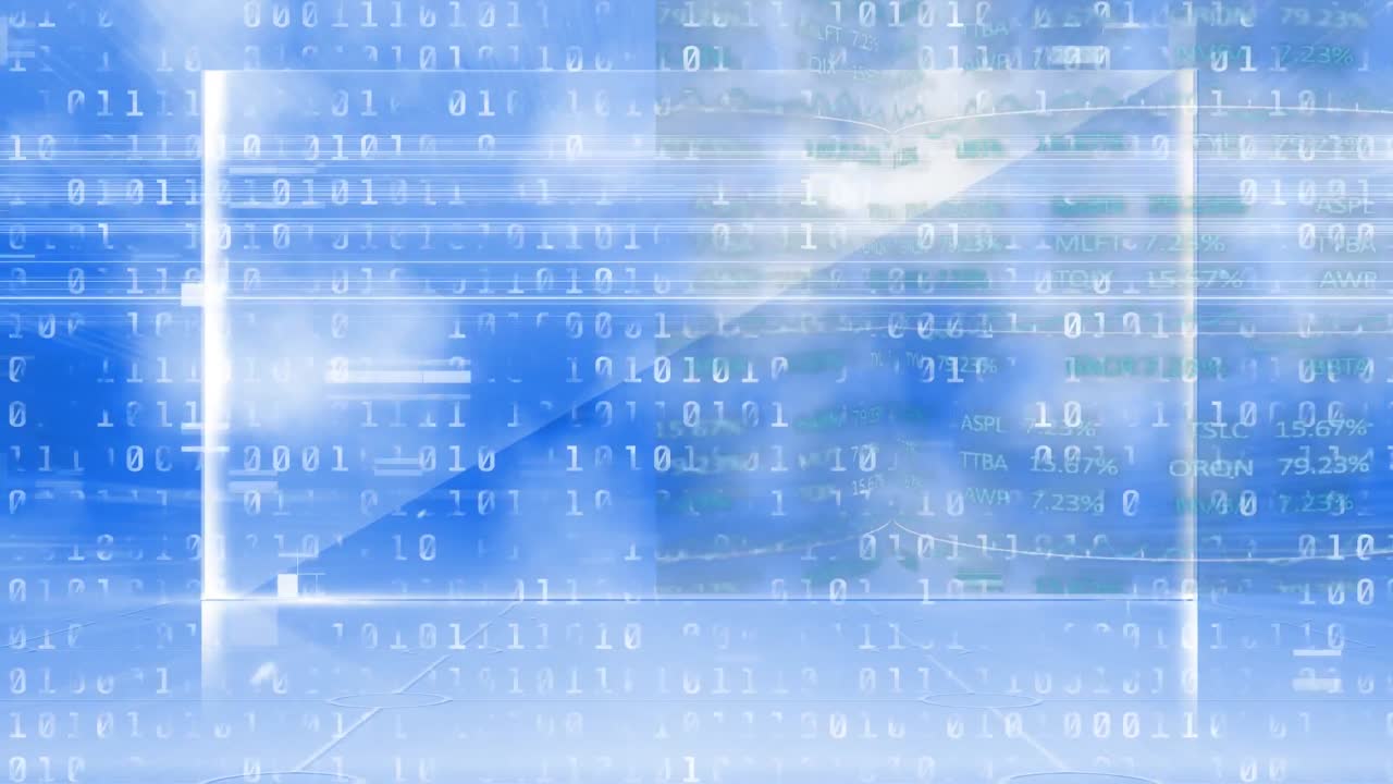 Binary coding data processing against clouds in blue sky