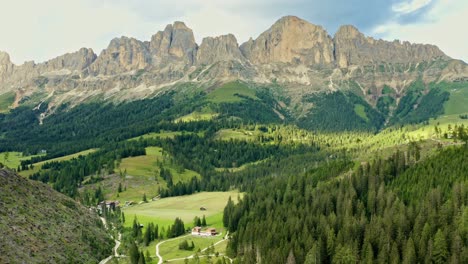 aerial shot of mountain landscape at autumn time, sexten dolomites in italy