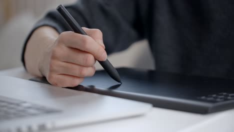 person using graphics tablet and laptop for digital art